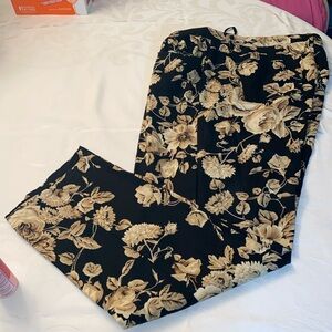 Ralph Lauren size 16 flowered black and tan five pocket linen pants